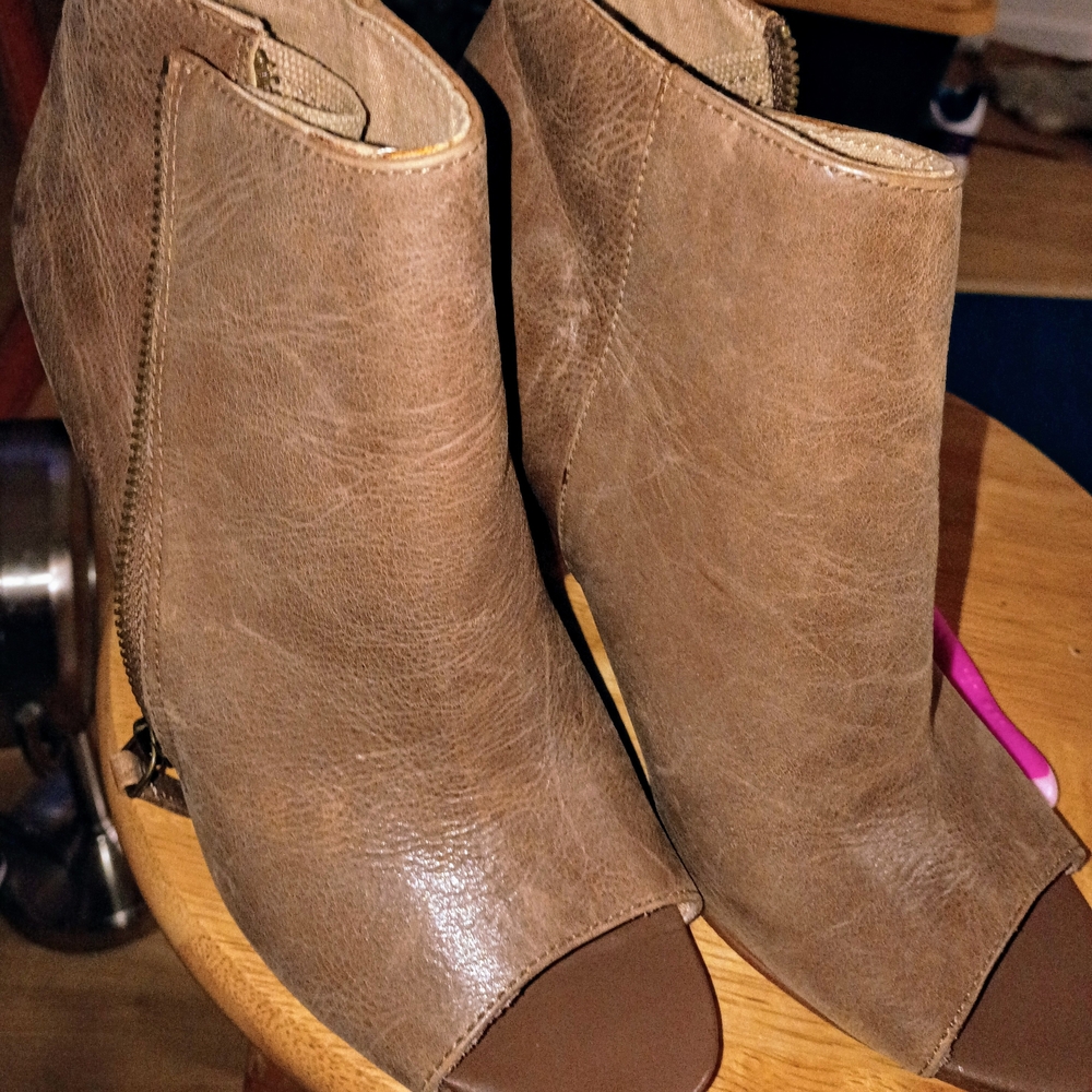 Brown Peep-Toe Ankle Boots